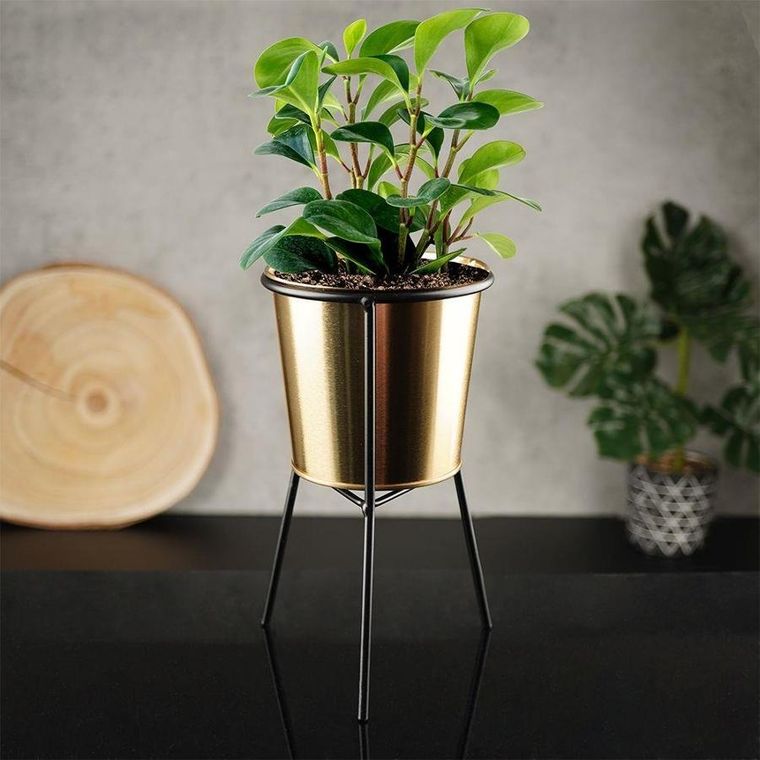 Vilde, osłonka doniczka, na stojaku, metalowa, złota, 20 cm