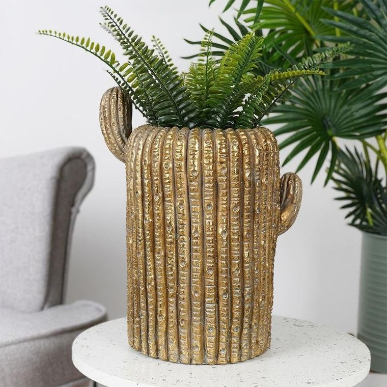 Vilde, osłonka na doniczkę, złota kaktus, 34.5 cm