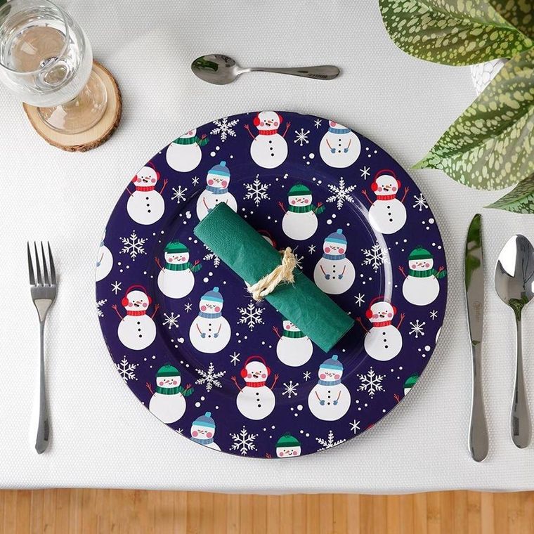 Vilde, podtalerz świąteczny dekoracyjny, granatowa, bałwan, 33 cm