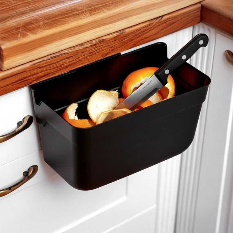 Vilde, pojemnik na obierki na drzwi, czarny, 2,5l, 22,5-15-13,5 cm