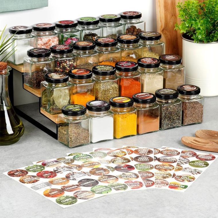 Vilde, pojemnik na przyprawy, szklany, 100 ml, 24 szt. + 90 naklejek