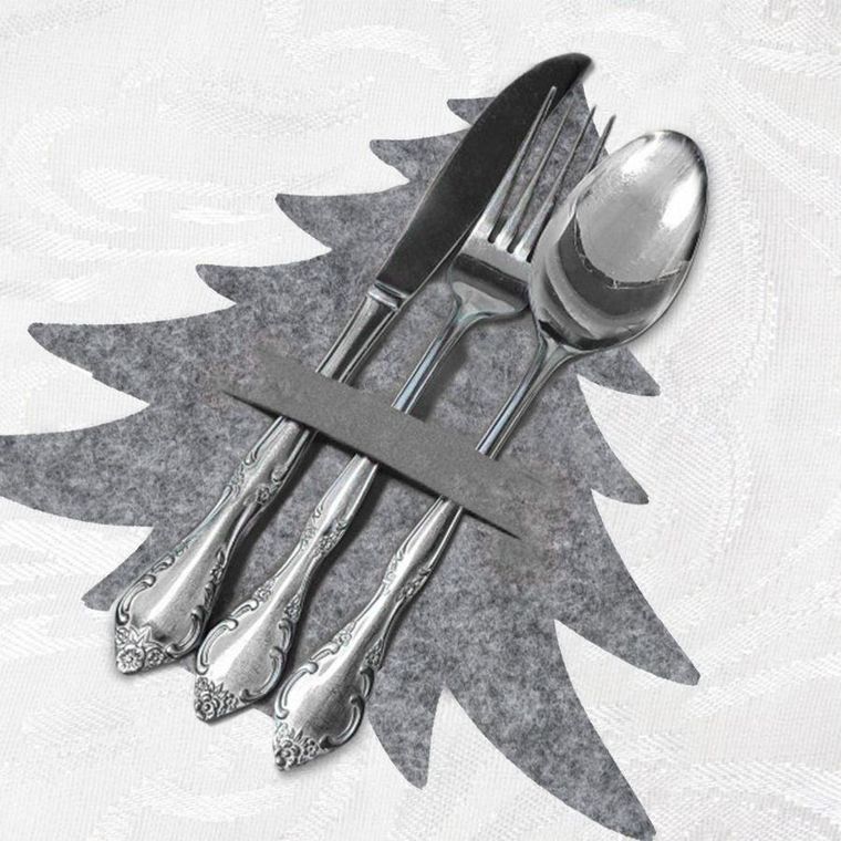 Vilde, pokrowiec na sztućce, choinka, szary, święta Boże Narodzenie, 4 szt.