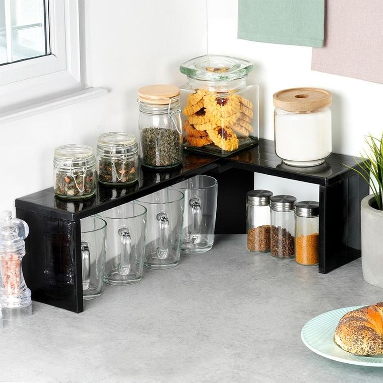 Vilde, półka kuchenna, narożna, czarna, 47-32-15,5 cm