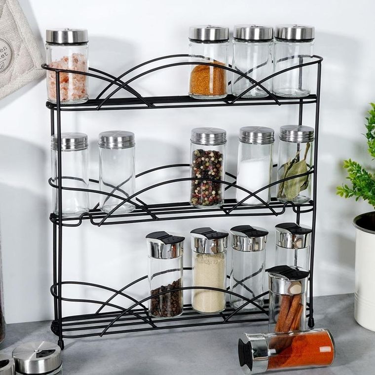Vilde, półka na przyprawy, metalowa, czarna, 33.5-6.5-33.5 cm