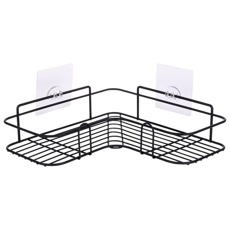 Vilde, półka pod prysznic, metalowa czarna, przyklejana, 26.5-26.5-6.5 cm