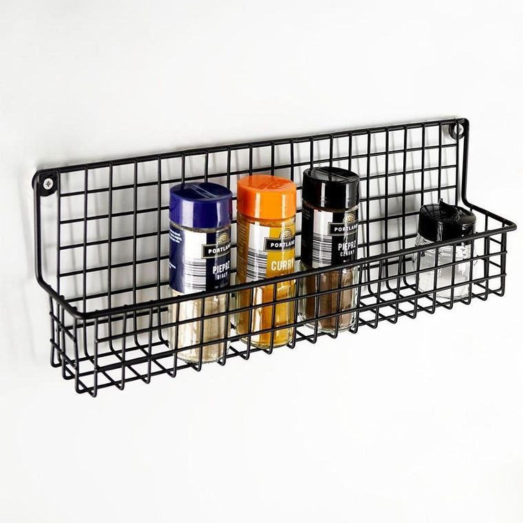 Vilde, półka ścienna na przyprawy, metalowa, czarna loft, 39.5-6.5-14 cm
