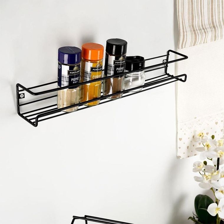 Vilde, półka ścienna na przyprawy, metalowa, czarna loft, 40-6.5-6.5 cm