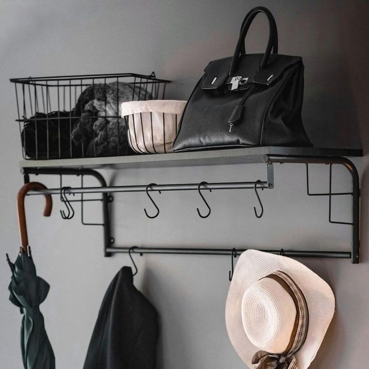 Vilde, półka z wieszakami ścienna, czarna