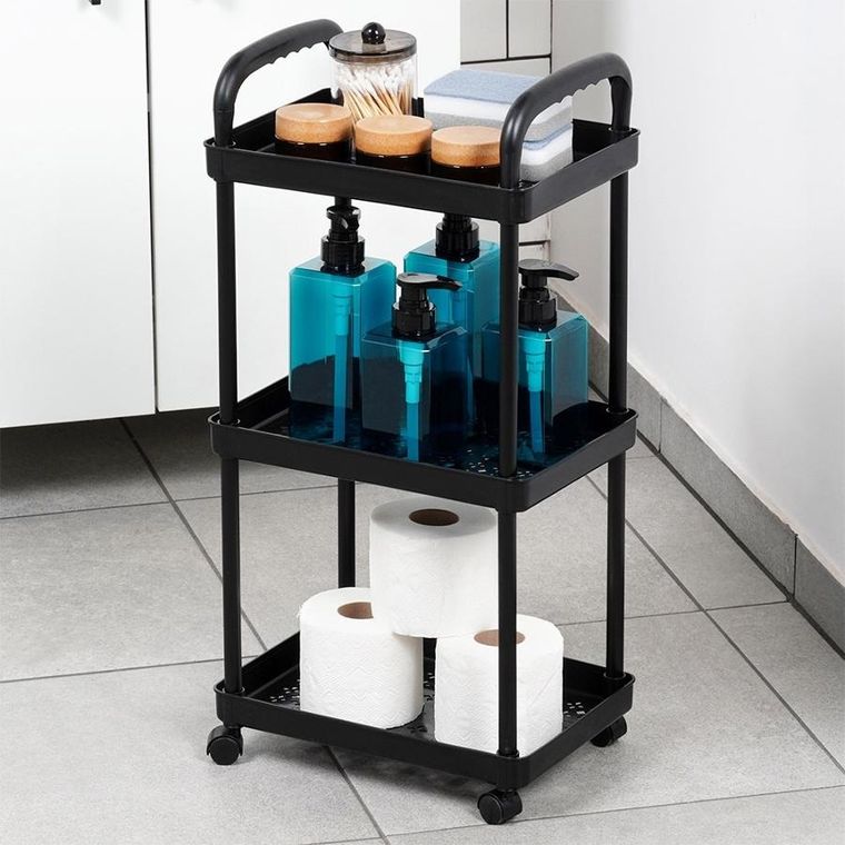 Vilde, regał na kółkach, 3-poziomowy, czarny, 30-21-61 cm