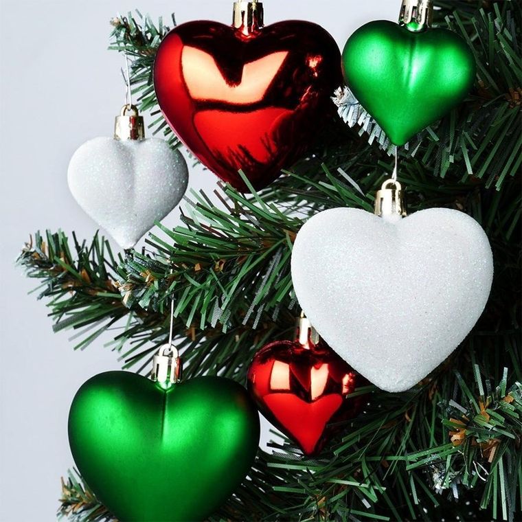 Vilde, Serduszka, bombki choinkowe nietłukące, czerwone, zielone, białe, 6,5/4,5 cm, 16 szt.