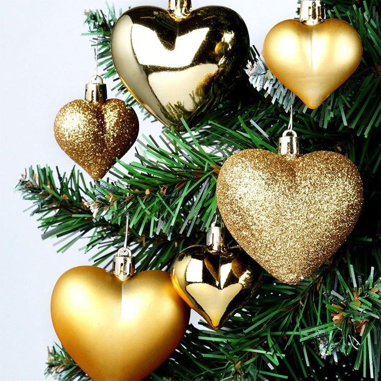 Vilde, Serduszka, bombki choinkowe nietłukące, serduszka, złote, 6,5/4,5 cm, 16 szt.