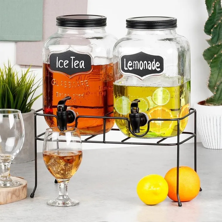 Vilde, słój do napojów z kranikiem i stojakiem, czarny, 2-4l, 3 elementy