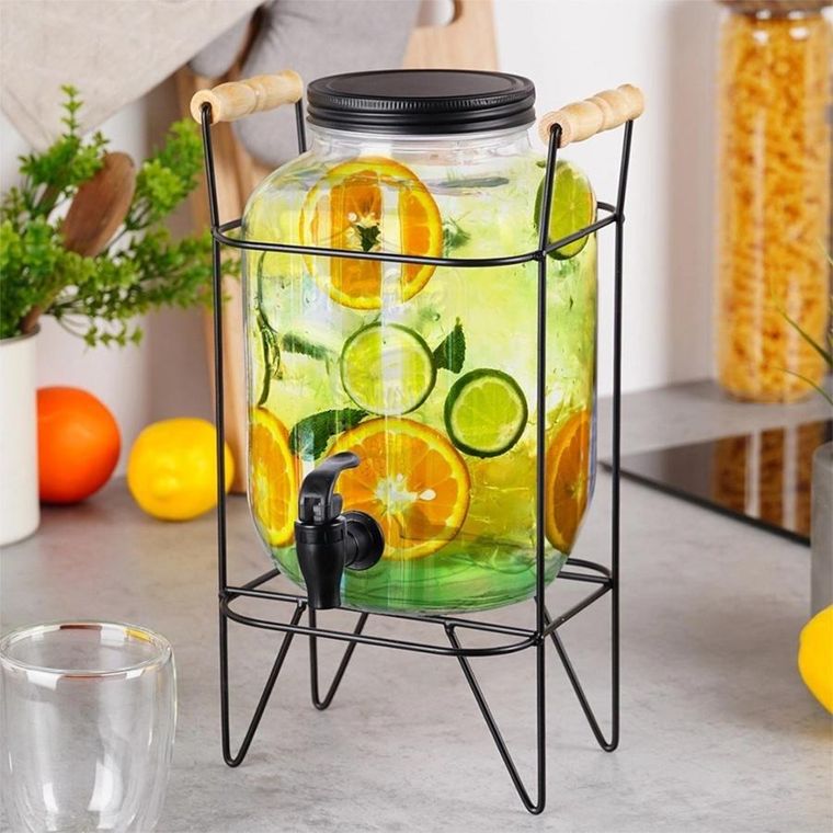 Vilde, słój szklany do napojów z kranikiem i stojakiem, 4,2l