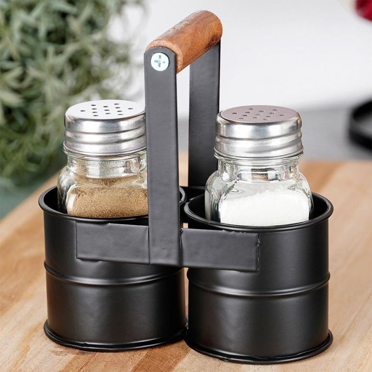 Vilde, solniczka i pieprzniczka ze stojakiem, 3 el.