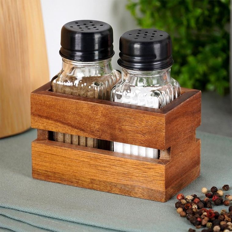 Vilde, solniczka i pieprzniczka ze stojakiem, 3 elementy