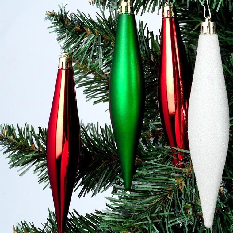 Vilde, Sople, bombki choinkowe nietłukące, czerwone, zielone, białe, 15 cm, 4 szt.