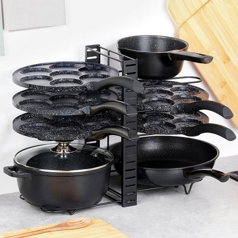 Vilde, stojak na garnki, patelnie i pokrywki, metalowy, czarny