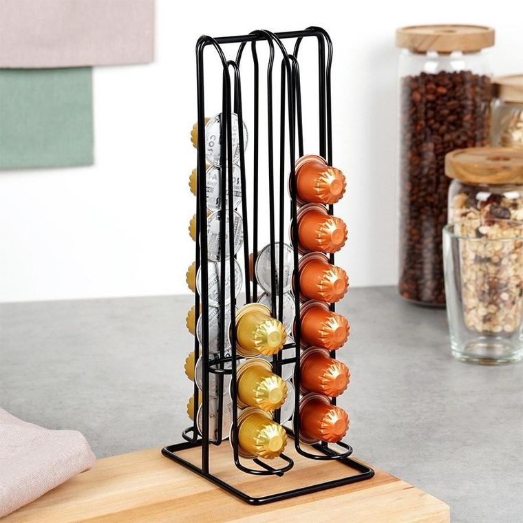 Vilde, stojak na kapsułki do kawy, nespresso, metalowy, czarny, 30 cm