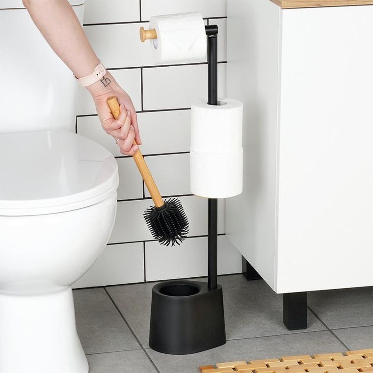 Vilde, stojak na papier toaletowy ze szczotką, czarny, 66 cm