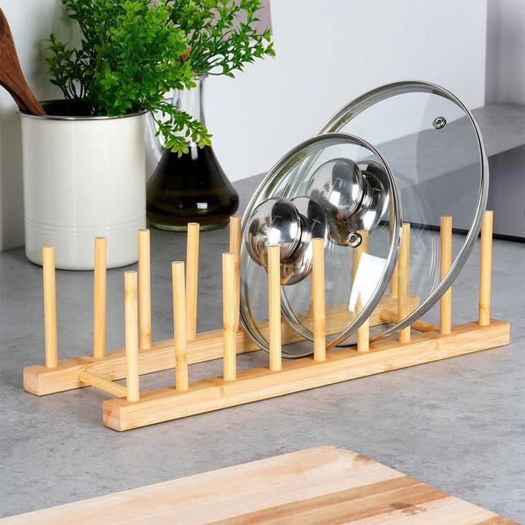 Vilde, stojak na pokrywki i talerze bambusowy, 34.5-12-12 cm