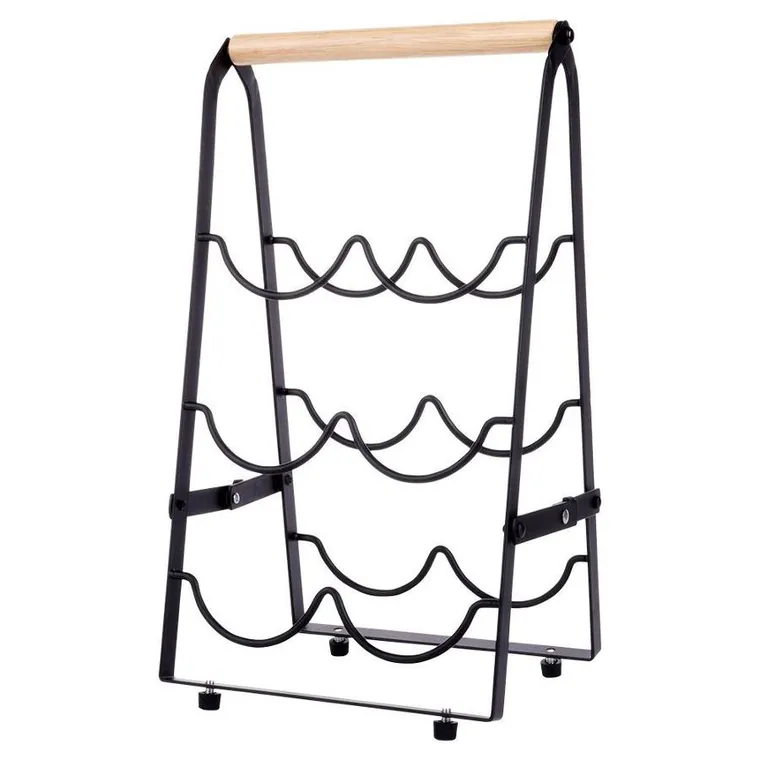 Vilde, stojak na wino, metalowy czarny, 6 butelek, 21-38 cm
