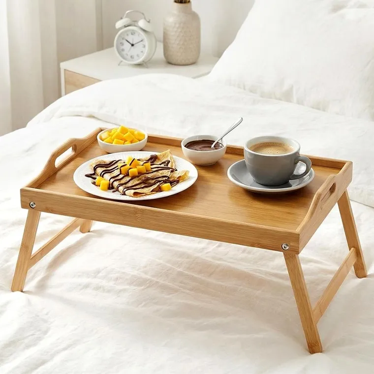Vilde, stolik śniadaniowy 2w1, bambusowy, składany, 50-30-24,5 cm