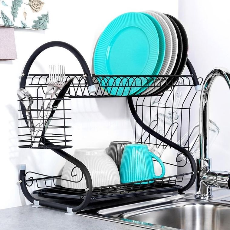 Vilde, suszarka na naczynia, czarna, 2-poziomowa, 52-24.5-38 cm