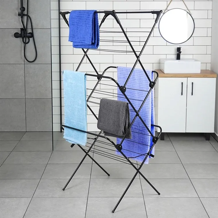 Vilde, suszarka na pranie metalowa, czarna pionowa, 61-58-136 cm