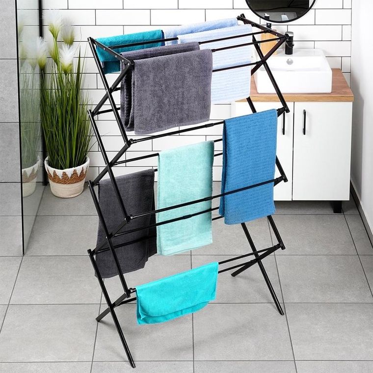 Vilde, suszarka na pranie, metalowa czarna, pionowa rozsuwana, 43-75-37.5-139 cm