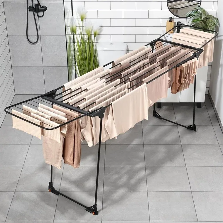 Vilde, suszarka na pranie, metalowa, czarna rozsuwana XXL, 204-260-56-103 cm