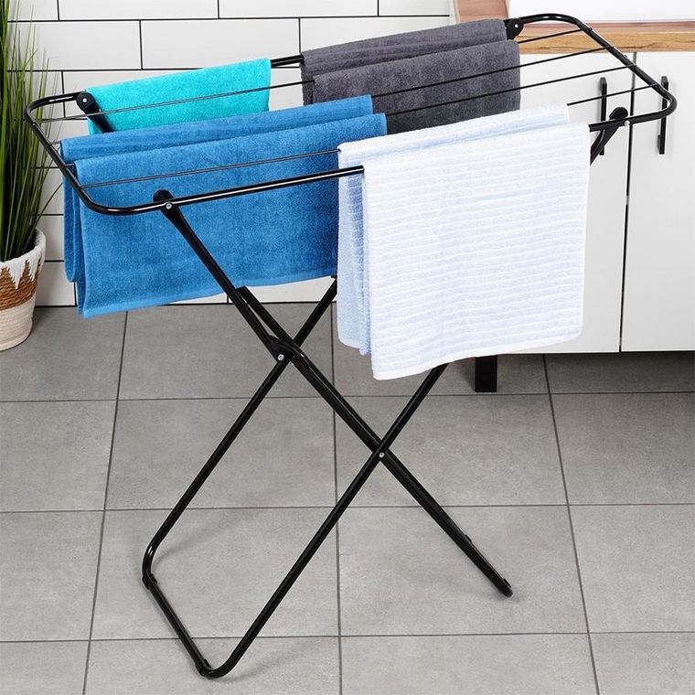 Vilde, suszarka na pranie metalowa, czarna składana 93-43-88 cm