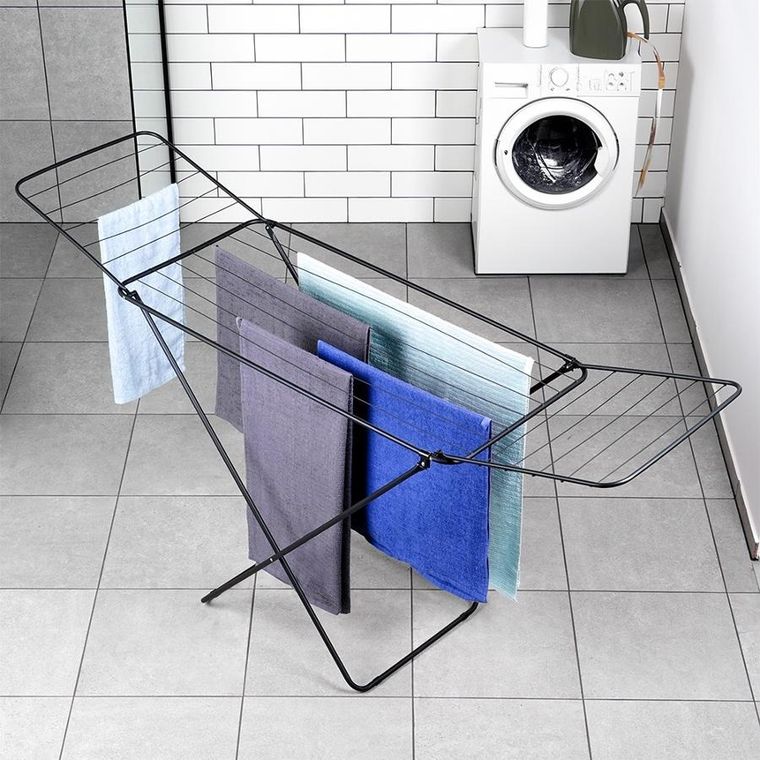 Vilde, suszarka na pranie, metalowa i rozkładana, czarna, 181 cm