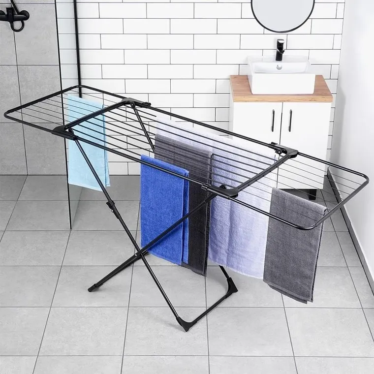 Vilde, suszarka na pranie, metalowa i rozsuwana, czarna, rozmiar XXL, 108-182 cm