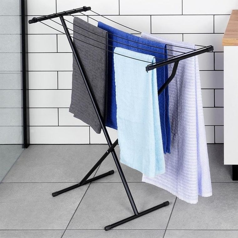 Vilde, suszarka na pranie metalowa, składana, czarna, 91-84 cm