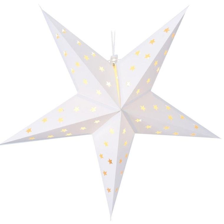Vilde, świecąca gwiazda świąteczna, papierowa, biała, 60 cm