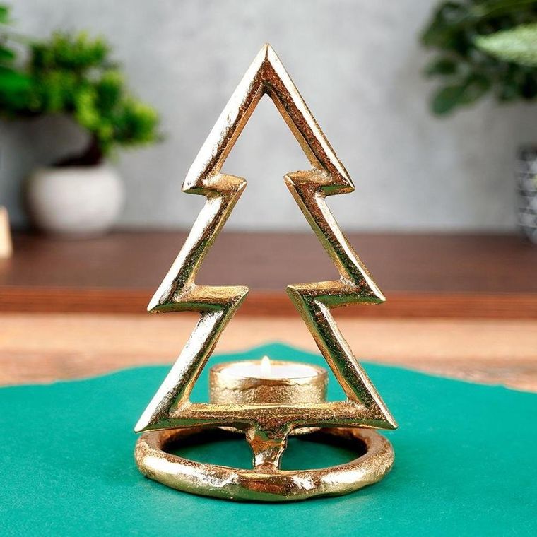 Vilde, świecznik na świeczkę tealight, aluminiowy złoty choinka, 16 cm