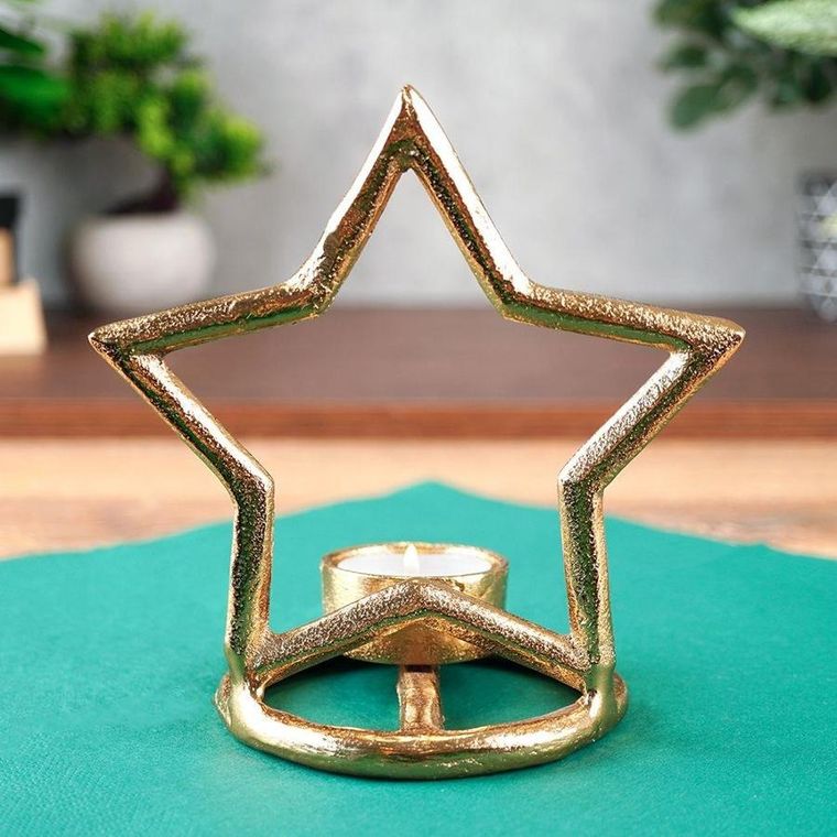 Vilde, świecznik na świeczkę tealight, aluminiowy złoty gwiazda, 15.5 cm