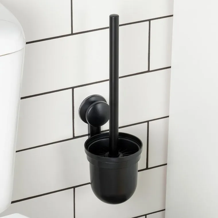 Vilde, szczotka do toalety, silikonowa z pojemnikiem, wisząca, czarna, 35 cm
