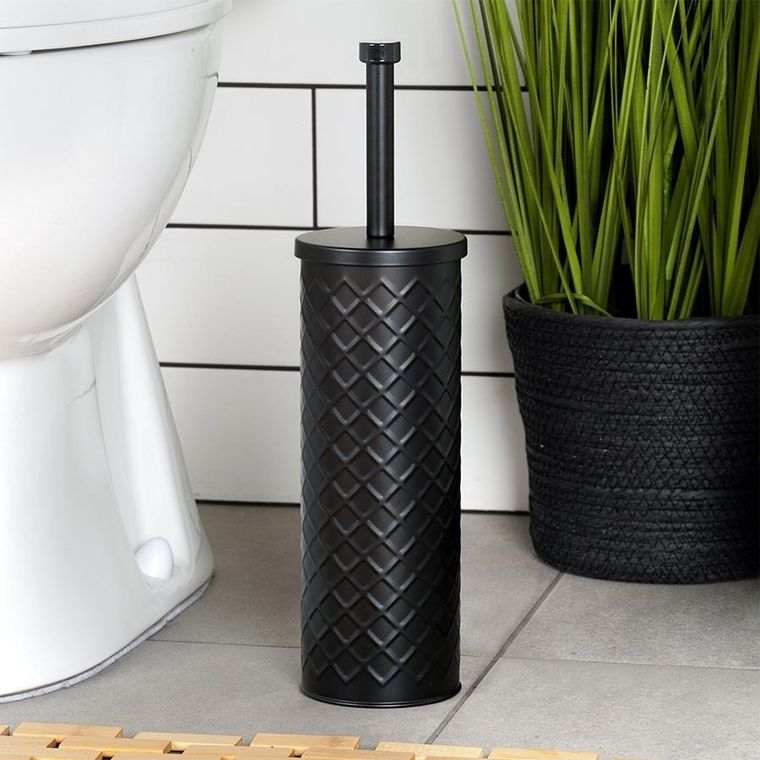 Vilde, szczotka do toalety, silikonowa, ze stojakiem metalowym, czarna, 38-10 cm