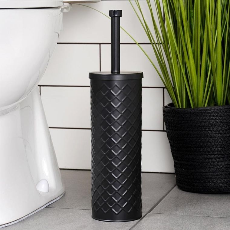 Vilde, szczotka do toalety ze stojakiem, metalowa czarna, 38-10 cm