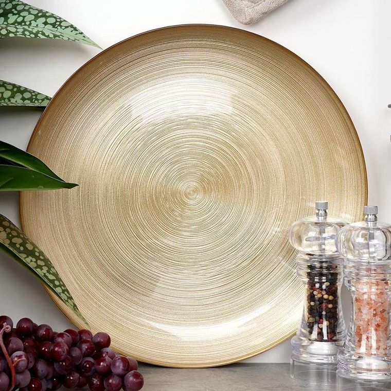 Vilde, talerz obiadowy, płytki duży, szklany, złoty / patera, 32.5 cm