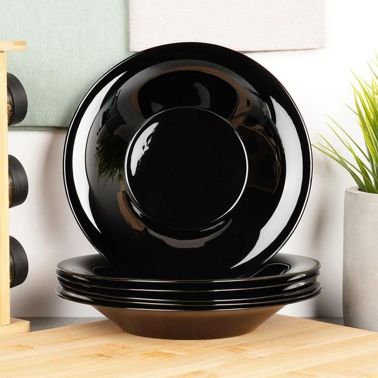 Vilde, talerze obiadowe głębokie szklane, czarne, 21,5 cm, 400 ml, 6 szt.