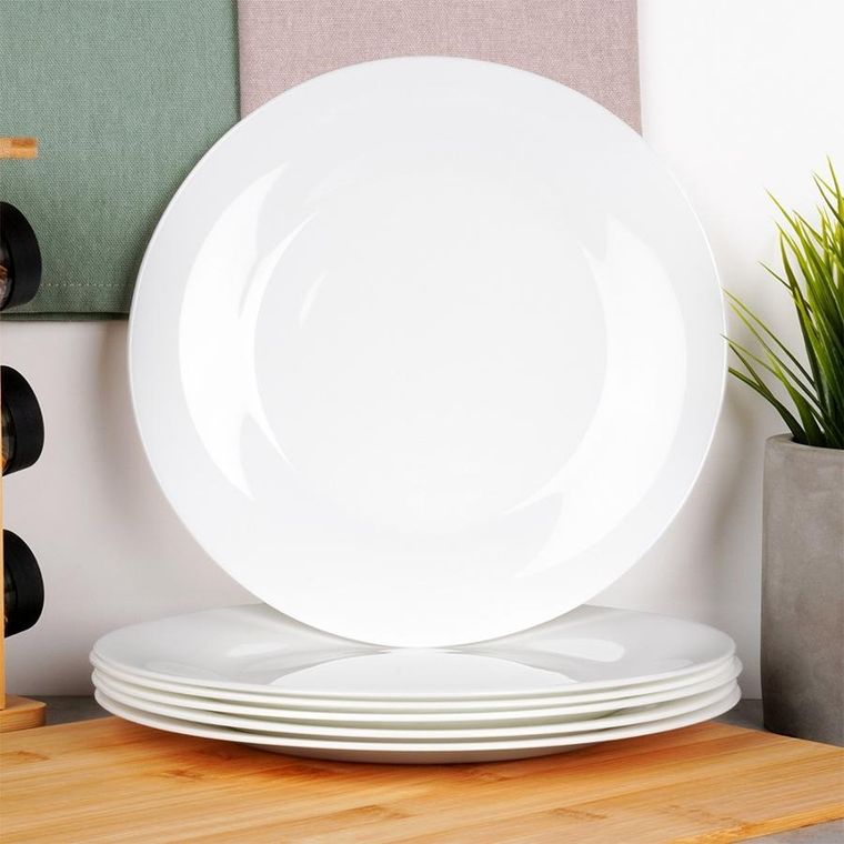 Vilde, talerze obiadowe, płytkie, szklane, białe, 25,5 cm, 6 szt.