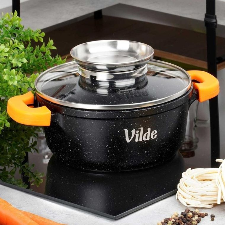 Vilde, Terruna Aroma, garnek ze szklaną pokrywką, granitowy, 16 cm, 1,2l