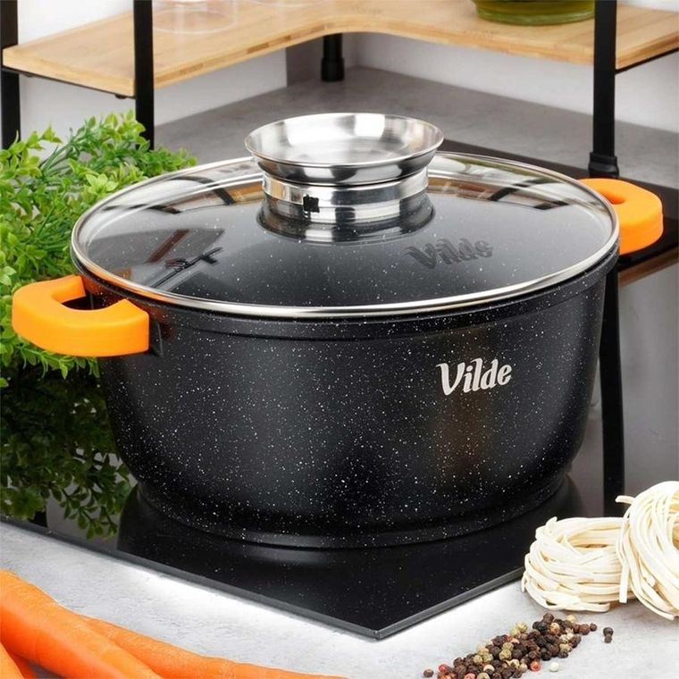 Vilde, Terruna Aroma, garnek ze szklaną pokrywką, granitowy, 24 cm, 4l