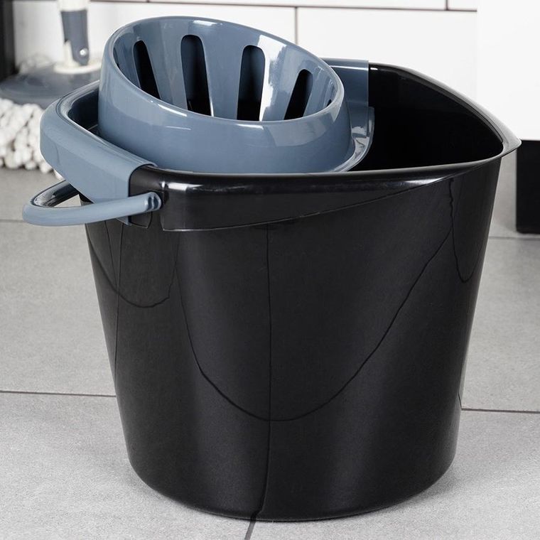 Vilde, wiadro do mopa z wyciskaczem, plastikowe, czarne, 10l