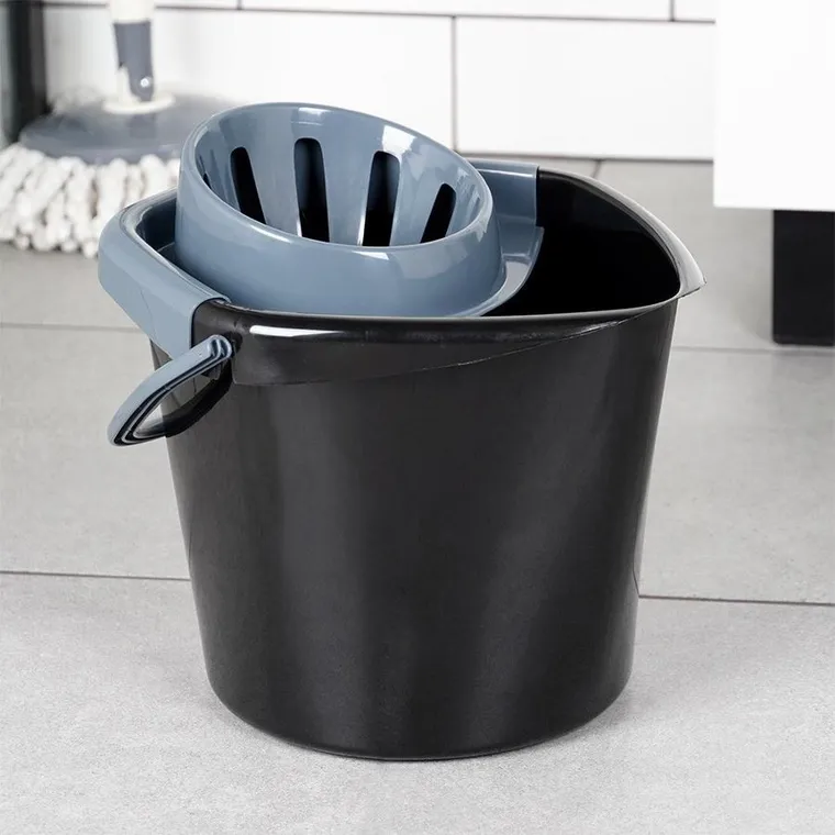 Vilde, wiadro do mopa z wyciskaczem, plastikowe, czarne, 14l