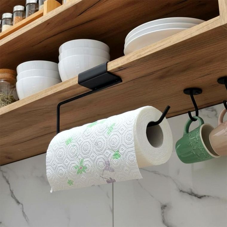 Vilde, wieszak na ręcznik papierowy, metalowy, czarny, 30-4,5-13 cm