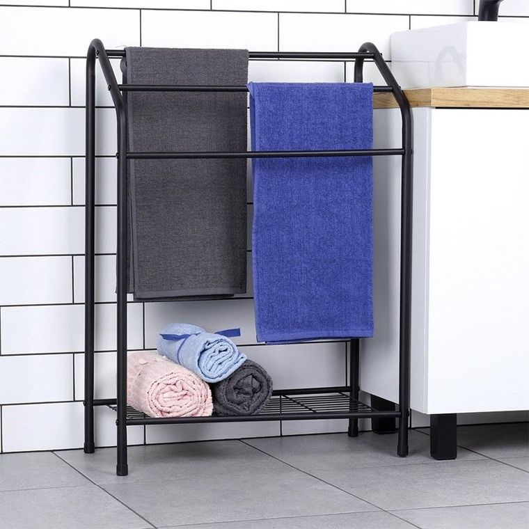 Vilde, wieszak na ręczniki stojący, metalowy, czarny