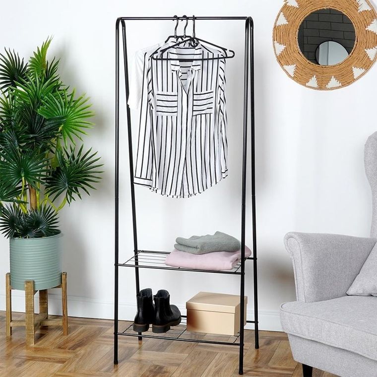Vilde, wieszak, stojący na ubrania, metalowy czarny, 153 cm